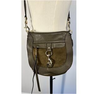 Rebecca Minkoff Olive Green Leather & Suede Dog Clip Saddle Crossbody Purse